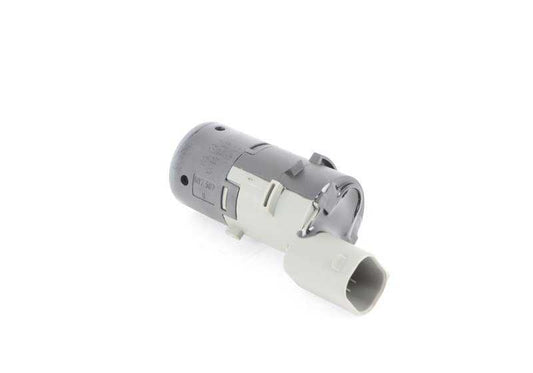 Gray ultrasonic parking sensor OEM 66206989100 for BMW E39, E60, E60N, E61, E61N, E83, E83N. Compatible with Park distance control system (PDC). Original BMW.