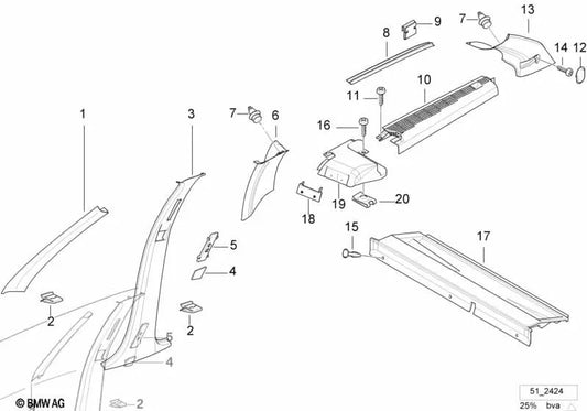 Tampa da coluna traseira direita para BMW 3 E36 Series (OEM 51438191800). BMW original