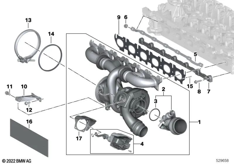 Placa de proteção térmica da válvula Wastegate para BMW Série 2 G42, Série 3 G20, G20N, G21, G21N, Série 4 G22, G23, G26, X3 G01, G01N, X4 G02, G02N, Z4 G29 (OEM 11659884346). BMW original