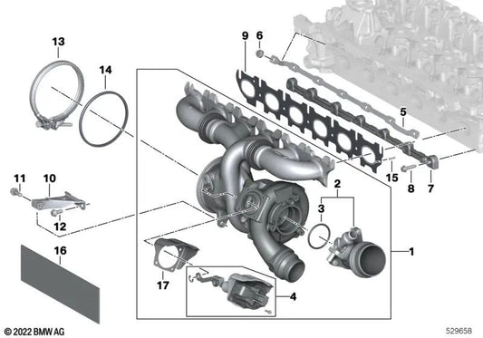 Placa de proteção térmica da válvula Wastegate para BMW Série 2 G42, Série 3 G20, G20N, G21, G21N, Série 4 G22, G23, G26, X3 G01, G01N, X4 G02, G02N, Z4 G29 (OEM 11659884346). BMW original