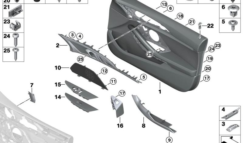 Panel interior puerta izquierda OEM 51419892571 para BMW G16 {840d xDrive, 840i, 840i xDrive, ALPINA B8}. Original BMW.