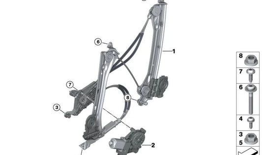 Elevalunas delantero derecho sin motor OEM 51337487912 para BMW i8 (I15). Original BMW.