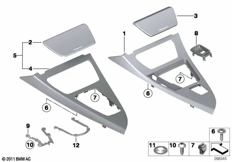 Rivestimento della console centrale per BMW F06, F13 (OEM 51169197164). BMW originale