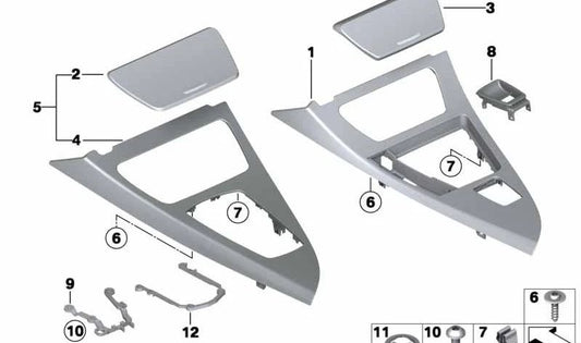 Center Console Cover for BMW 6 Series F06, F13 (OEM 51168052346). Original BMW