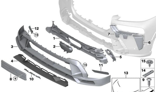 Rejilla central inferior delantera OEM 51115A241A7 para BMW X7 G07 (xDrive40d, xDrive40i, ALPINA XB7, M60i) modelos 2022-2027. Pieza original BMW.