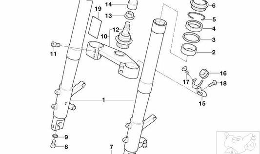 Front fork support OEM 34327671222 for BMW Motorrad R 1150 GS (RR21) 3/2001 - 7/2006. Original BMW Motorrad piece.