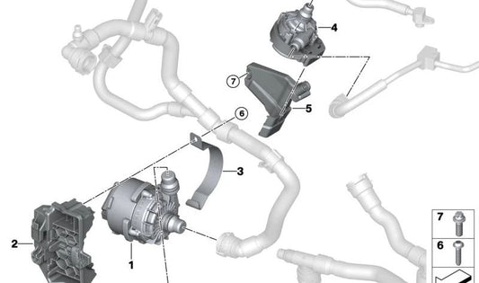 Bomba de agua adicional OEM 11519455038 para BMW G60, G70, G45, F95N, G05N, G18N, F96N, G06N, G07N. Original BMW.