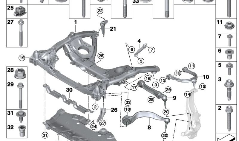 Protección inferior delantera para BMW Serie 5 G30, G38, Serie 6 G32, Serie 7 G11, G12 (OEM 31146884048). Original BMW