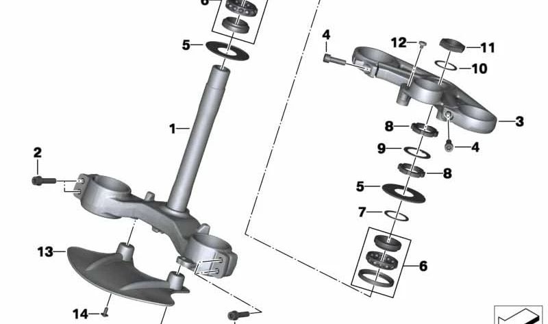 Tija de horquilla inferior OEM 31428556201 para BMW Motorrad R1200GS, R1200GS Adventure, R1200R, R1200RT, HP2 Enduro. Original BMW Motorrad.