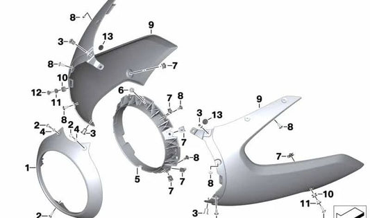 Cubierta de faros delantero OEM 46638560239 para motos BMW R nineT Racer (K32). Original BMW Motorrad.