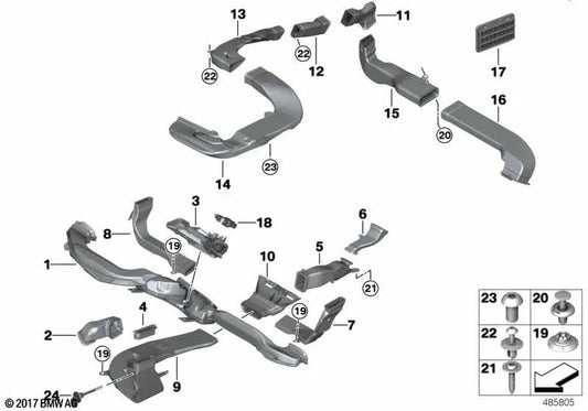 Luftkanal für das rechte hintere Fach für BMW 7 G11 -Serie, G11N, G12, G12N (OEM 51169386238). Original BMW.