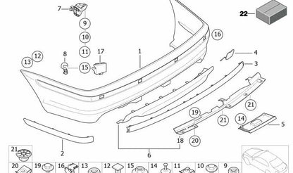 Moldura central para parachoques trasero OEM 51127893306 para BMW E46. Original BMW.