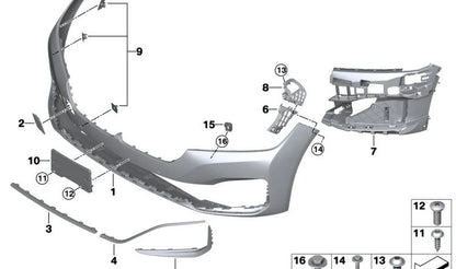 Moldura paragolpes delantera derecha OEM 51117475196 para BMW G11, G12 (todas las versiones: 730d, 730d xDrive, 730i). Original BMW.