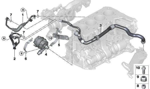 Tubería de refrigerante de retorno para turbo OEM 11538673023 para BMW F30, F31, F32, F33, F34, F36, F20, F21, F22, F23, F87. Original BMW.