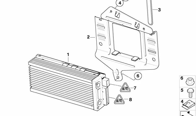 Amplificador sistema de sonido HiFi OEM 65129181743 para BMW E81, E82, E87, E87N, E88, E90, E90N, E91, E91N, E92, E92N, E93, E93N, E60, E60N, E61, E61N, E63, E63N, E64, E64N. Original BMW.