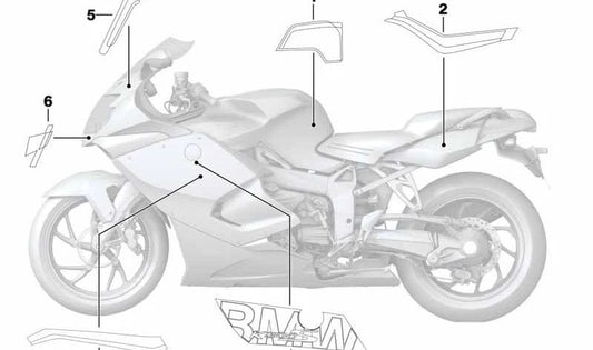 Inscripción derecha bajo pintura incolora OEM 51148551884 para motos BMW K1200S, K1300S. Original BMW Motorrad.