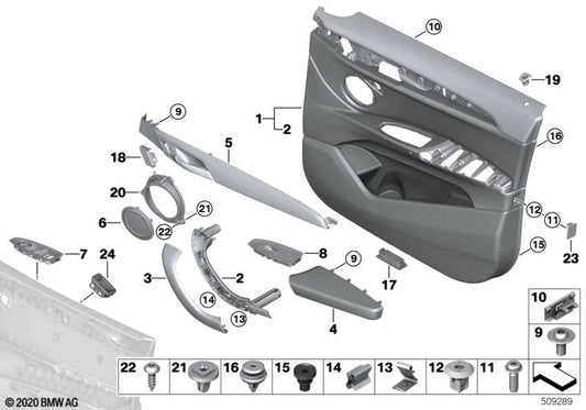 Front left door panel for BMW F39 (OEM 51419471637). Original BMW.