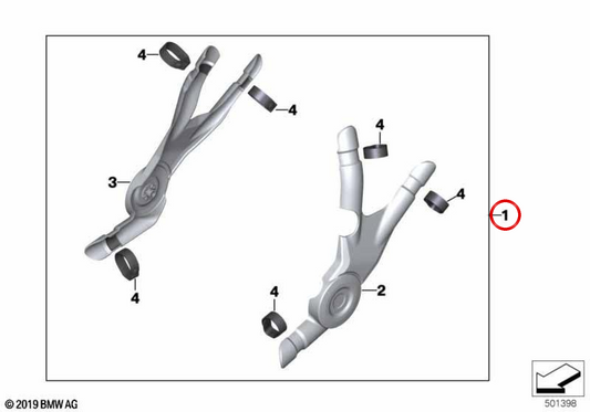 Set of left and right black frame guards OEM 77032465254 for BMW R 1200 GS, R 1250 GS, R 1200 GS Adventure, R 1250 GS Adventure. Original BMW Motorrad.