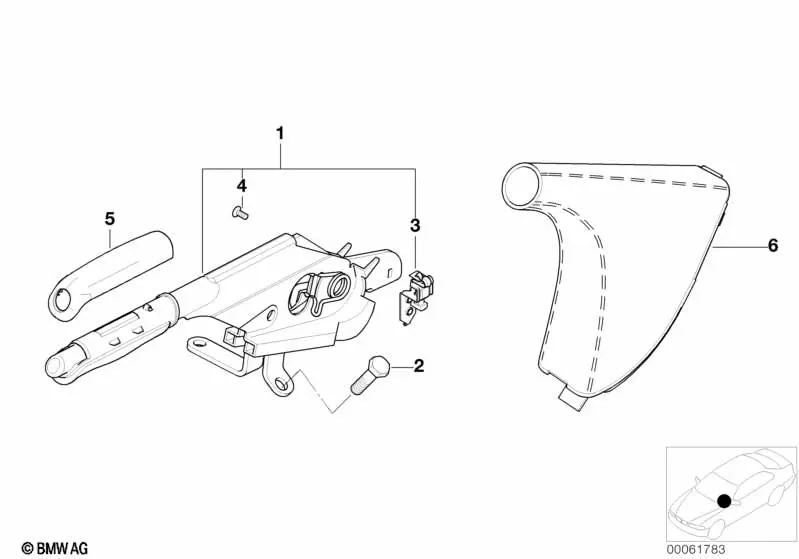 Coperchio a leva del freno a mano in pelle per BMW 3 E46 (OEM 3440827929). BMW originale.