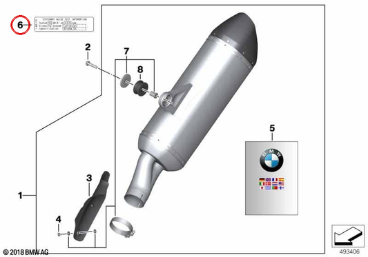 Etiqueta de nível de ruído parado OEM 77118549933 para BMW Motorrad R1200GS (K50), R1200GS Adventure (K51), R1200RT (K52), R1200R (K53), R1200RS (K54). Originais BMW Motorrad.