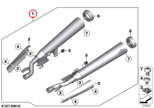 Silenciador trasero cónico OEM 77119444950 para BMW Motorrad R 18, R 18 Classic. Original BMW Motorrad.