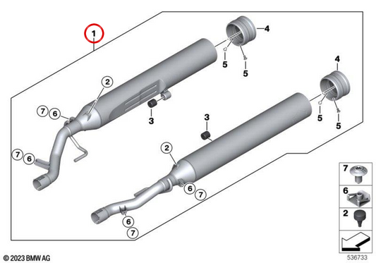 Silenciador trasero redondo negro OEM 77119444952 para BMW R 18 Classic. Original BMW Motorrad.