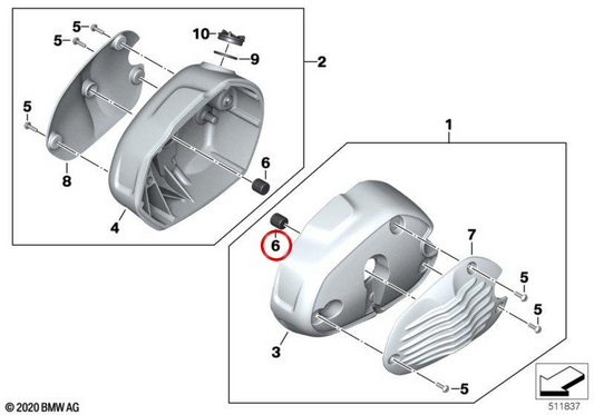 Tope tapa de culata 2V OEM 77121540890 para motos BMW R nineT, R nineT Pure, R nineT Scrambler, R nineT Urban G/S... y más. Original BMW Motorrad