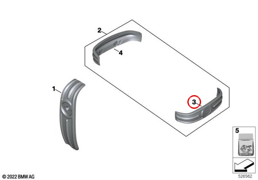 Moulure décorative de couvre-culasse gauche OEM 77122463952 pour BMW Motorrad R 18, R 18 Classic, R 18 B, R 18 Transcontinental. BMW Motorrad d'origine.
