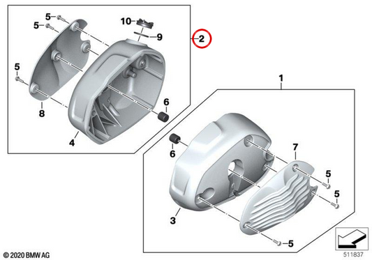 Couvercle de culasse 2V droit argent Nürburg OEM 77128394396 pour motos BMW R nineT, R nineT Pure, Scrambler, Racer, Urban G/S. Original BMW Motorrad