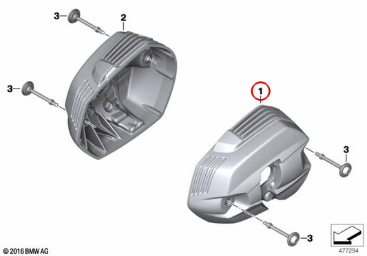 Tappo testata sinistro nero OEM 77129457227 per moto BMW R nineT, R nineT Pure, R nineT Pure A2, R nineT Scrambler, R nineT Urban G/S. Originale BMW Motorrad.