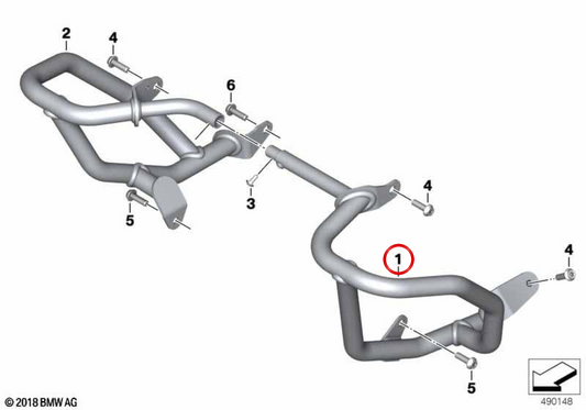 Protezione motore sinistra nera lucida OEM 77145A5A555 per BMW F 750 GS, F 800 GS, F 850 GS, F 900 GS. Originale BMW Motorrad.