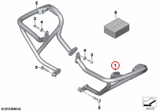 Protetor de motor esquerdo preto OEM 77145A5A561 para motocicletas BMW R 1250 GS, R 1250 R, R 1250 RS. Originais BMW Motorrad.