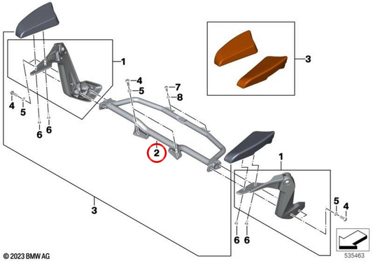 Supporto base bracciolo OEM 77145A78E60 per moto BMW K1600 Bagger (K61). BMW Motorrad originale.