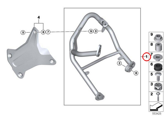 OEM 77145B3FDA7 Linksmotorische Schutzstationen für BMW R 1300 GS -Motorräder. Originaler BMW Motorrad.