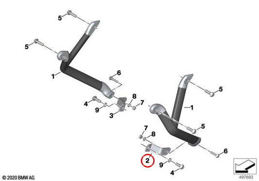 Left support OEM 77148403487 for BMW S 1000 XR, M 1000 XR motorcycles. Original BMW Motorrad.