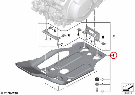 Protector de motor Enduro aluminio OEM 77148404511 para motos BMW F750GS, F850GS, F850GS Adventure. Original BMW Motorrad.