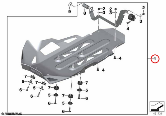 Enduro aluminum engine guard OEM 77148405391 for BMW motorcycles R 1250 GS, R 1250 GS Adventure, R 1200 GS and R 1200 GS Adventure. Original BMW Motorrad
