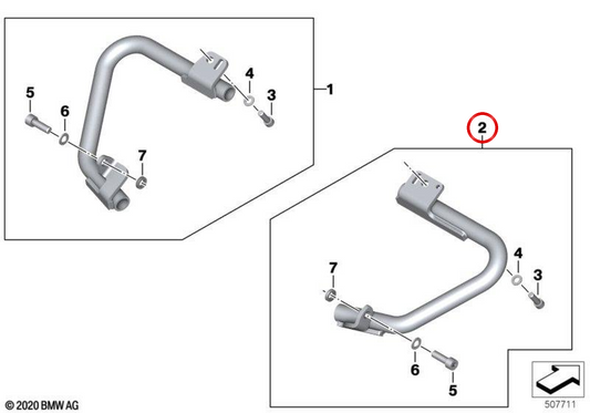 Right engine guard OEM 77149829786 for BMW motorcycles K 1600 GT, K 1600 GTL and K 1600 Bagger Original BMW Motorrad