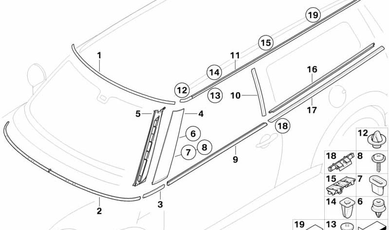 Paramento columna B izquierdo OEM 51137169433 para MINI Clubman R55, R55 LCI. Original MINI.