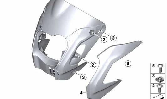 Molde del revestimiento del faro derecho OEM 46637713050 para BMW Motorrad HP2 Megamoto. Original BMW Motorrad.