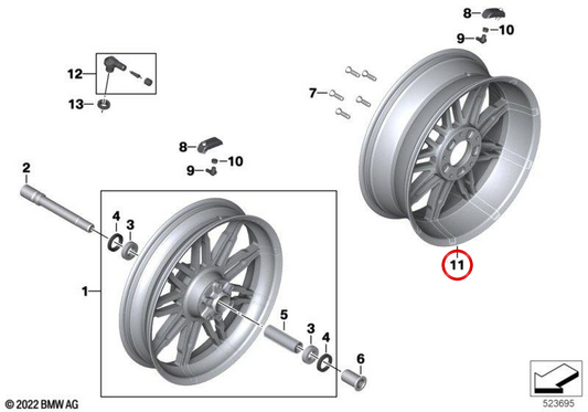 Ruota posteriore forgiata Classic Orbitgray 6.0x17 OEM 77218555597 per moto BMW K1600GT, K1600GTL, K1600 Bagger. BMW Motorrad originale.
