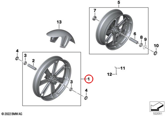 Ruota forgiata anteriore OEM 77219457419 per moto BMW R 18, R 18 Classic, R 18 B, R 18 Transcontinental. BMW Motorrad originale.