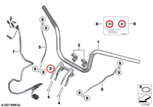 Riser do guiador OEM 77222463842 para BMW Motorrad R 18, R 18 Classic. Originais BMW Motorrad.
