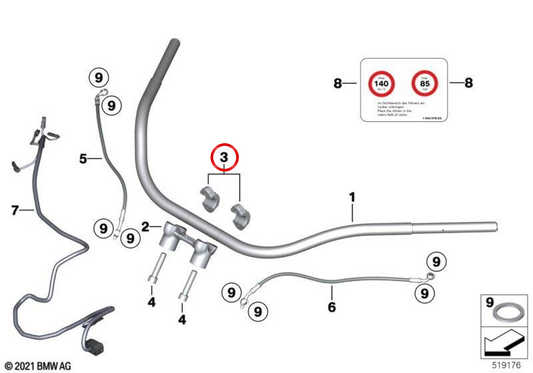 Morsetto manubrio OEM 77222469256 per BMW Motorrad R 18, R 18 Classic. BMW Motorrad originale.