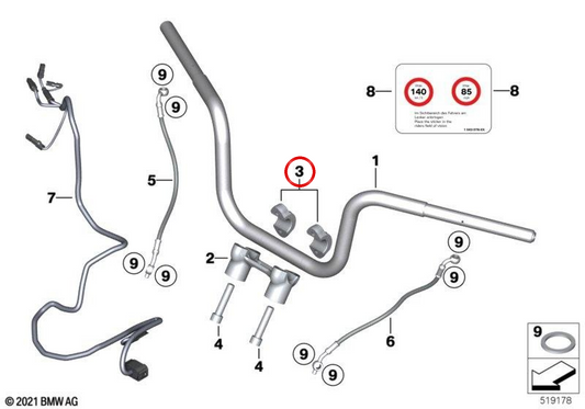 Lenkerklemme OEM 77222469258 für BMW Motorrad R 18 und R 18 Classic. Original BMW Motorrad.