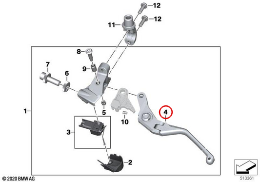 Alavanca de embreagem ajustável OEM 77228354707 para motocicletas BMW S 1000 RR K67, M 1000 RR K66. Originais BMW Motorrad.