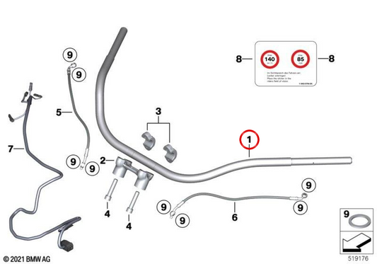 Guiador Beachbar cromado OEM 77229457392 para motocicletas BMW R18, R18 Classic. Originais BMW Motorrad.