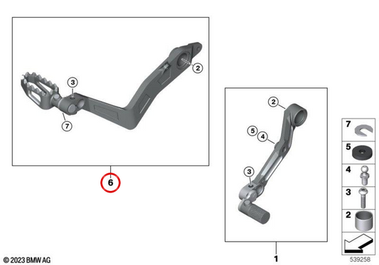 Palanca de freno de pie OEM 77255A6DDE0 para motos BMW F 750 GS, F 850 GS, F 900 GS... y más. Original BMW Motorrad.