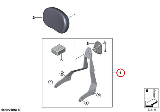 Juego alojamiento respaldo acompañante OEM 77255B347D1 para BMW Motorrad R 18, R 18 Classic (K34). Original BMW Motorrad.