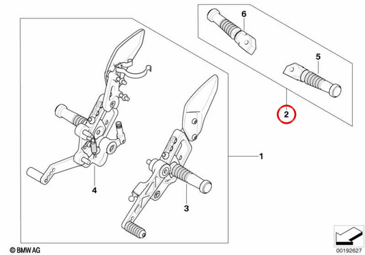 Système de repose-pieds arrière HP gauche et droit OEM 77258358688 pour motos BMW R nineT, R nineT Pure, Scrambler, Racer, Urban G/S, K 1300 S, K 1300 R, S 1000 RR, S 1000 R... et plus. Original BMW Motorrad